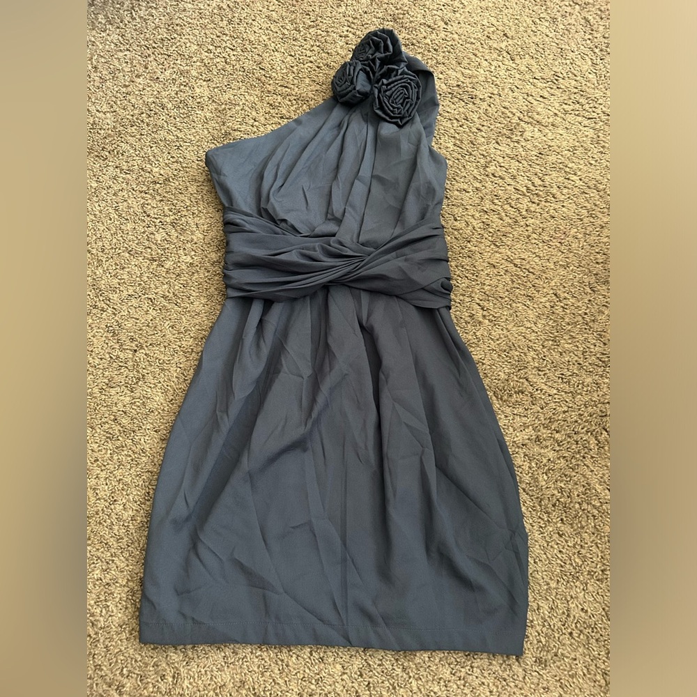 MM Couture by Miss Me Cocktail Dress Bridal Flower Ruched Waist Blue Lined Sz S
